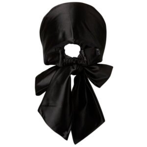 A satin headscarf that can be worn during the day and night that helps to protect hair from breakage, frizz, and tangles.