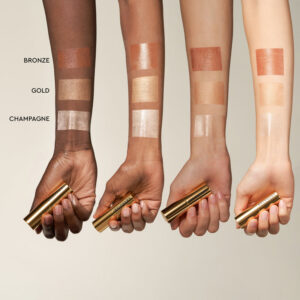 Highlight cheeks, neckline, eyelids, lips for a magical glossy shimmer.
